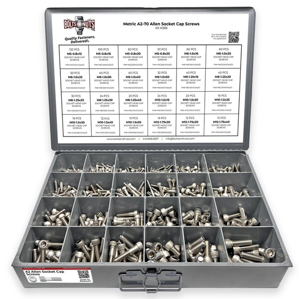 Boltsandnuts.Com Metric Stainless Steel A2-70 Allen Socket Cap Screws - 905 PCS Assortment Kit #388 - main